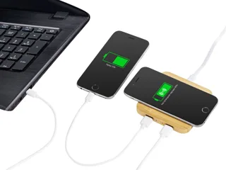 USB-хаб с беспроводной зарядкой из бамбука «Plato», 5 Вт — фото 3
