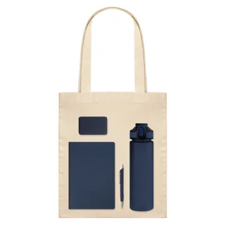 Подарочный набор Велком Пак (Welcome Pack), синий (бутылка, ежедневник, ручка, ЗУ — фото 1