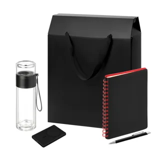 Подарочный набор Велком Пак Спарк (Welcome Pack Spark), черный/красный (бутылка, ежедневник, ручка, ЗУ, коробка — фото 1