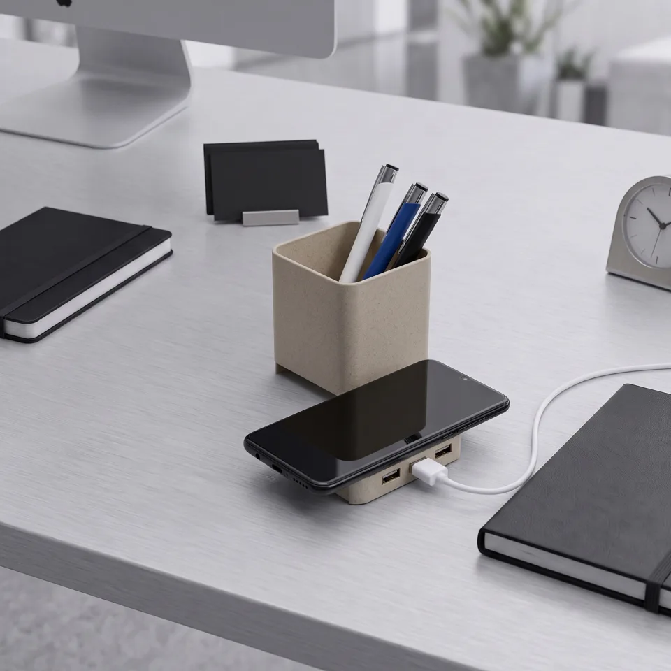 Настольный органайзер Cubic с функциями USB-хаба и беспроводной зарядки