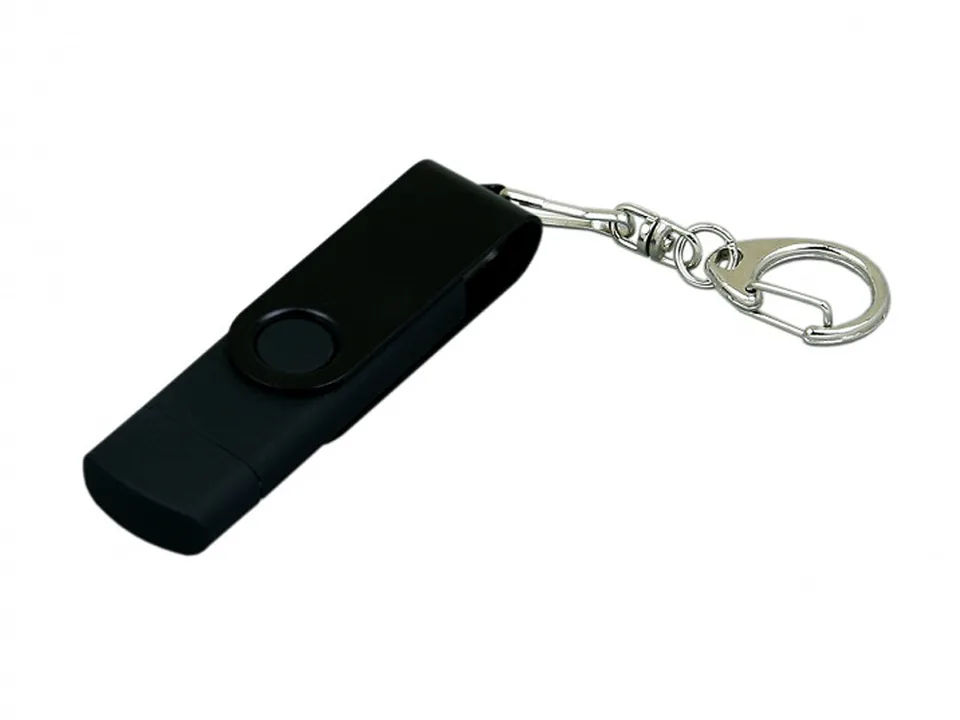 Флешка с поворотным механизмом, c дополнительным разъемом Micro USB